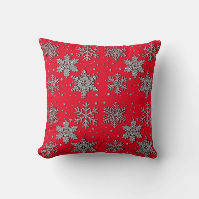Sparkling silver glitter snowflakes throw pillow (Front)