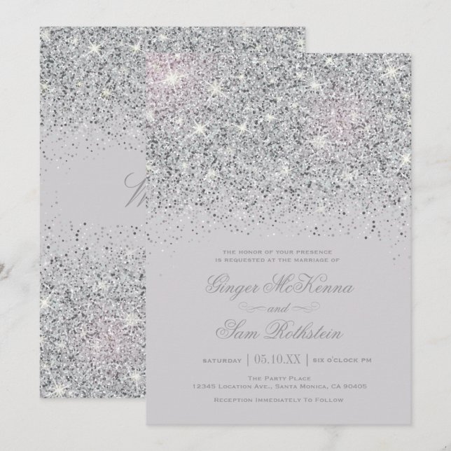 Sparkling Silver Glitter Wedding Invitations (Front/Back)