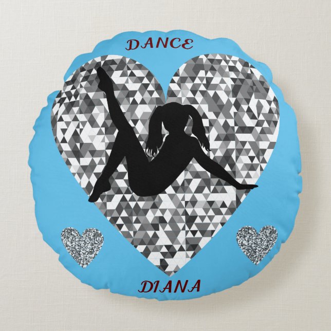 Sparkling Silver Heart Dance Round Pillow (Front)
