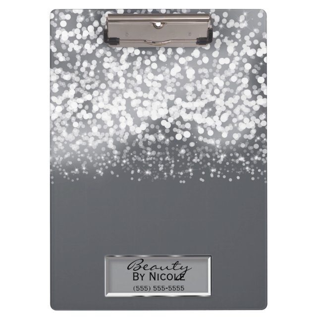Sparkling Silver Lights Chic Glam Personalized Clipboard (Front)