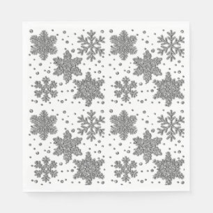 Sparkling silver tinsel snowflakes holiday pattern napkin