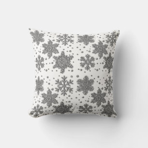Sparkling silver tinsel snowflakes holiday pattern throw pillow