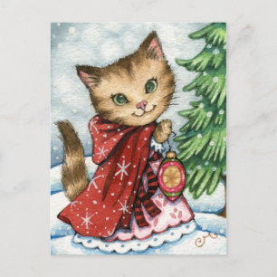 Sparkling Snow - Cute Christmas Cat Postcard