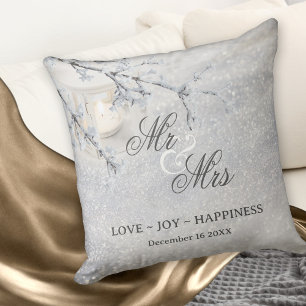 Sparkling Snow Winter Wedding or Anniversary Throw Pillow