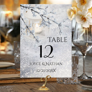 Sparkling Snow Winter Wedding Table Number Card