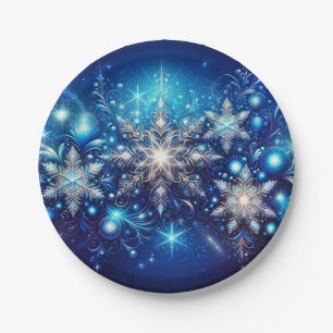 Sparkling Snowflake Blue Paper Plates - Elegant 