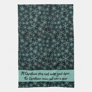 Sparkling Snowflakes White Blue in Black Sky Quote Kitchen Towel