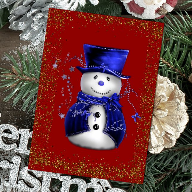 Sparkling Snowman in Blue Velvet Christmas Card (Sparkling Snowman in Blue Velvet Christmas Card by the Olde Christmas Shoppe)