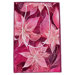Sparkling Soft Pink Poinsettia Medium Gift Bag