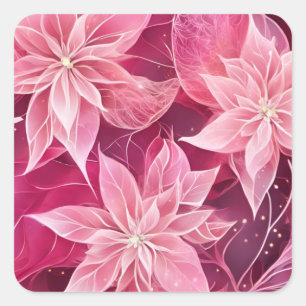 Sparkling Soft Pink Poinsettia Square Sticker