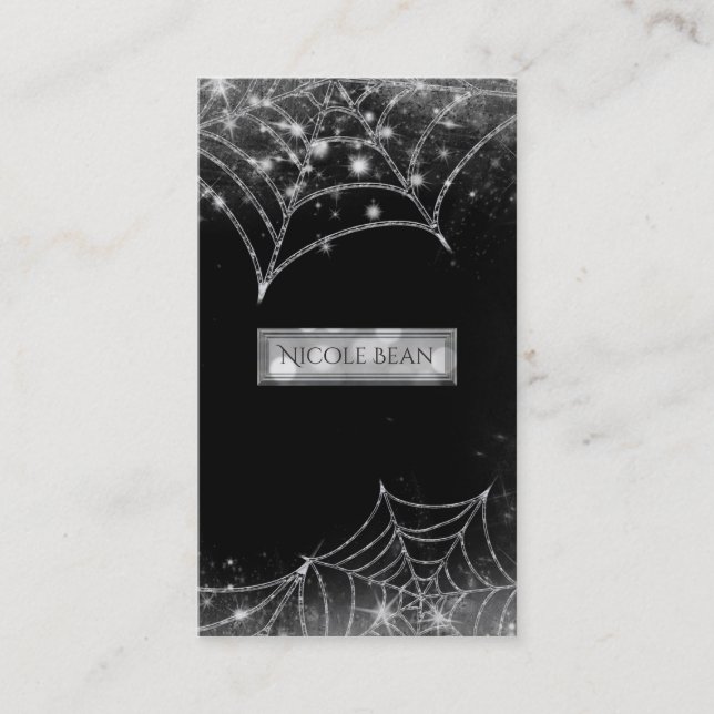 Sparkling Spiderwebs Dark Glam Halloween Gothic Business Card (Front)