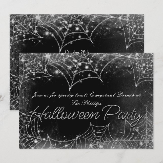Sparkling Spiderwebs Halloween fêtes Invitations (Devant / Derrière)