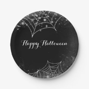 Sparkling Spiderwebs Halloween Party Paper Plate