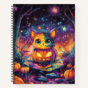 Sparkling Stars Cat in a Halloween Pumpkin Patch Notebook