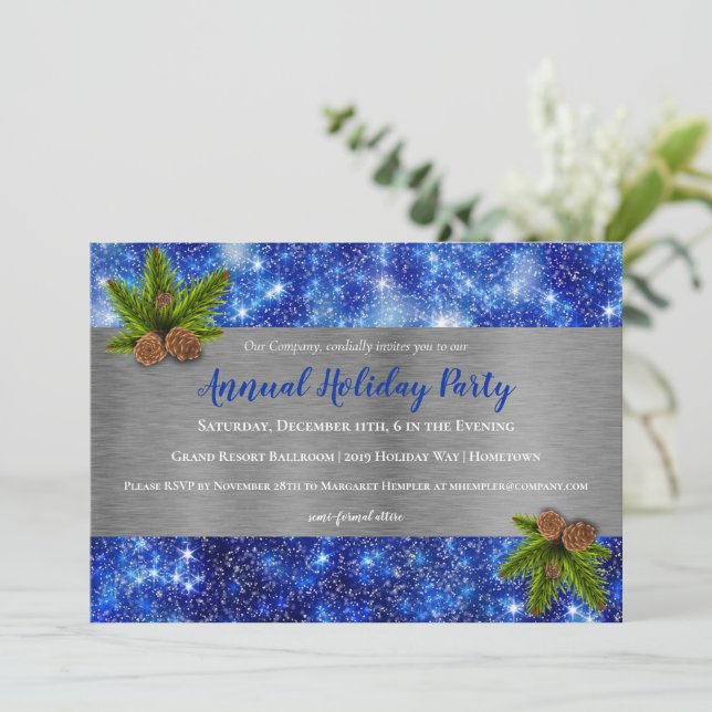 Sparkling Stars Holiday Party Invitation (Standing Front)