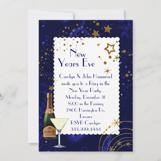 Sparkling Stars New Years Eve Party Invitation (Front)