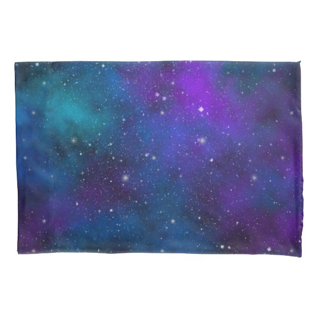 Sparkling Stars on Blue & Purple Space Background Pillowcase (Front)