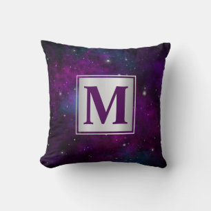 Sparkling Stars on Deep Purple Space Background Throw Pillow