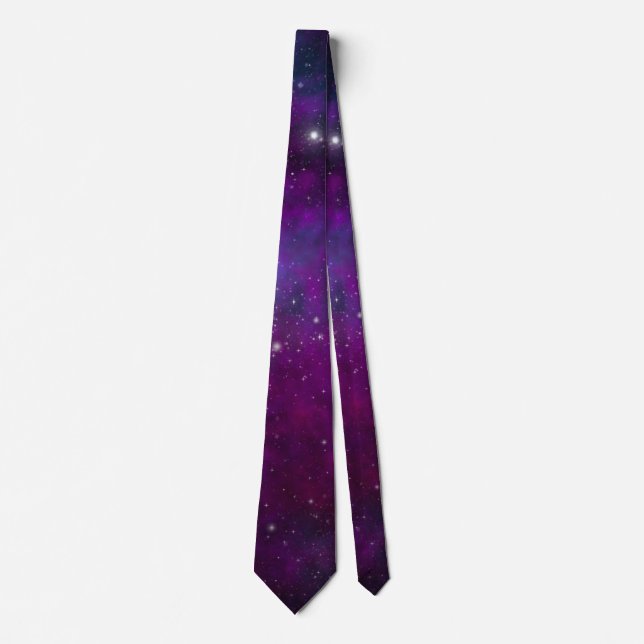 Sparkling Stars on Deep Purple Space Background Tie (Front)