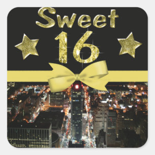 Sparkling Stars Sweet 16 In City Lights Square Sticker