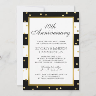 Sparkling Stripes 10th Wedding Anniversary Party Invitation