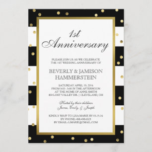 Sparkling Stripes 1st Wedding Anniversary Party Invitation