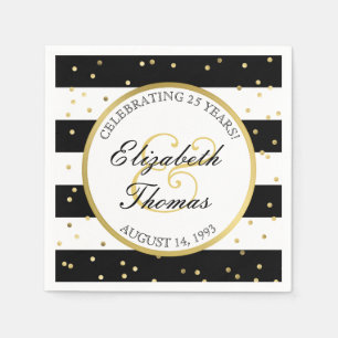 Sparkling Stripes   25th Wedding Anniversary Party Napkin