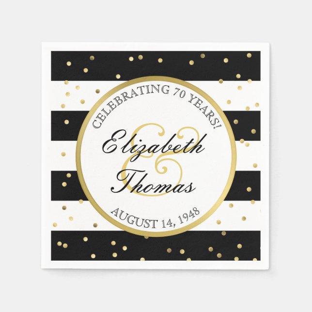 Sparkling Stripes | 70th Wedding Anniversary Party Napkin (Front)