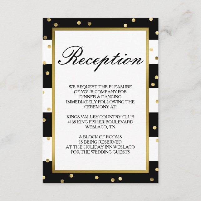 Sparkling Stripes | Elegant Wedding Reception Enclosure Card (Front)