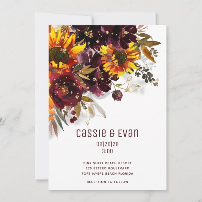 Sparkling Sun And Wine Modern Sunflowers Wedding Announcement (Front)
