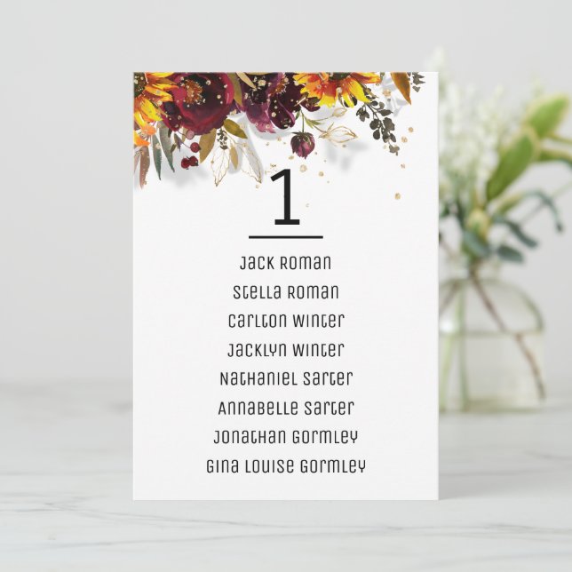 Sparkling Sun And Wine Wedding Seating Chart Card (Standing Front)