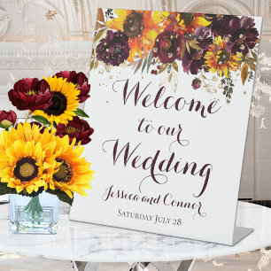 Sparkling Sun & Wine Welcome Wedding Pedestal Sign