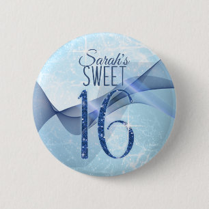 Sparkling Swirls Sweet Sixteen Blue ID652 2 Inch Round Button