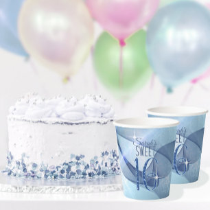 Sparkling Swirls Sweet Sixteen Blue ID652 Paper Cups
