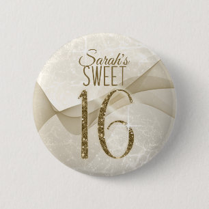 Sparkling Swirls Sweet Sixteen Gold ID652 2 Inch Round Button