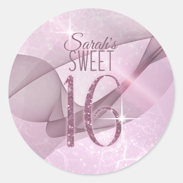 Sparkling Swirls Sweet Sixteen Orchid Pink ID652 Classic Round Sticker (Front)