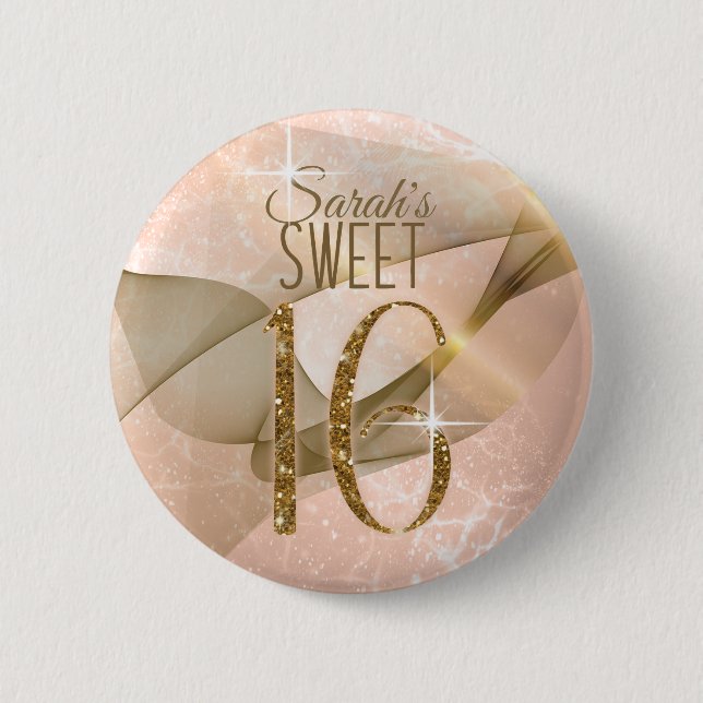 Sparkling Swirls Sweet Sixteen Rose Gold ID652 2 Inch Round Button (Front)