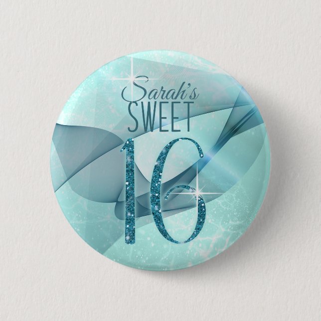 Sparkling Swirls Sweet Sixteen Teal ID652 2 Inch Round Button (Front)