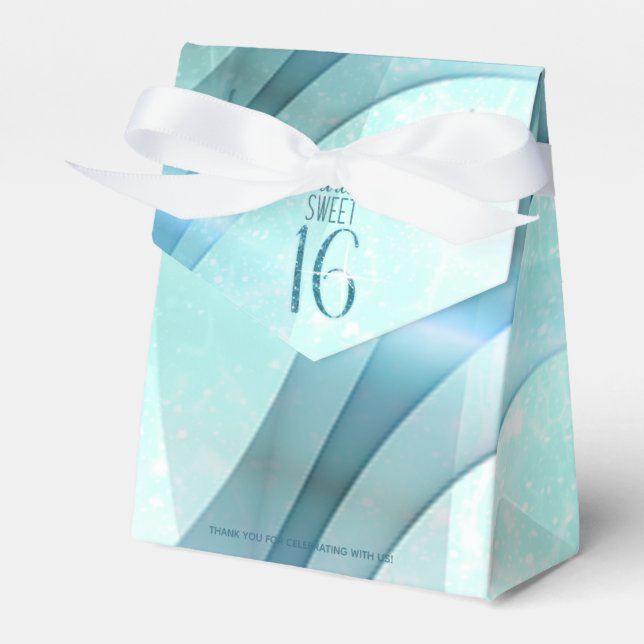 Sparkling Swirls Sweet Sixteen Teal ID652 Favor Box (Front Side)