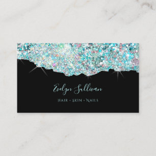 sparkling teal glitter business card