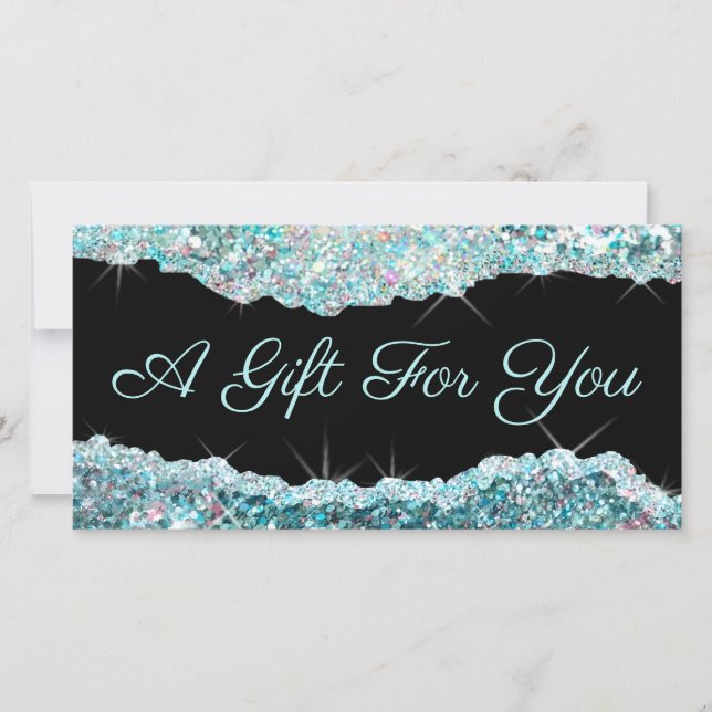 sparkling teal glitter gift certificate (Front)