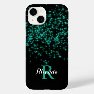 Sparkling Teal Ombre Glitter Star Black Background Case-Mate iPhone 14 Case