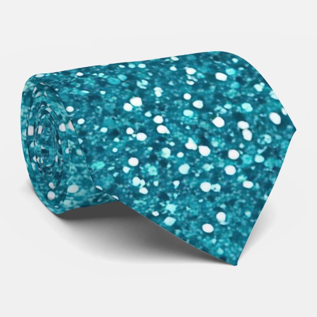 Sparkling Turquoise Glitter Ombre Neck tie  (Rolled)