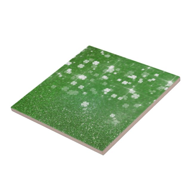 Sparkling Twinkle Glitter Clover - Ceramic Tile (Side)