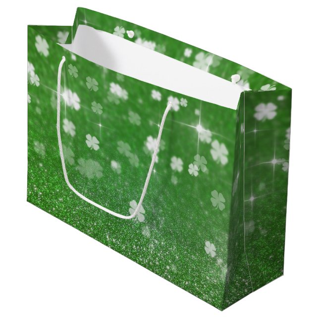 Sparkling Twinkle Glitter Clover - Large Gift Bag (Front Angled)