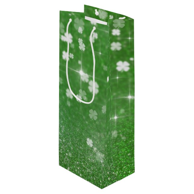 Sparkling Twinkle Glitter Clover - Wine Gift Bag (Front Angled)