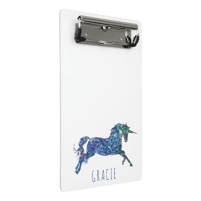 Sparkling Unicorn Girl's Personalized School Mini Clipboard (Angled)