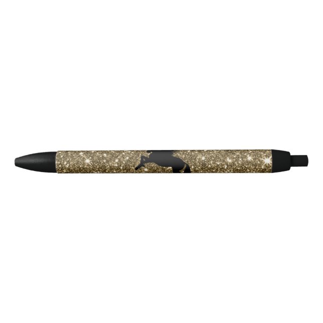 sparkling unicorn golden black ink pen (Front)