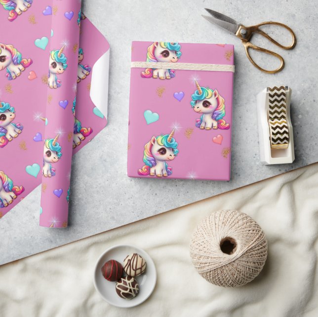 Sparkling Unicorns and Hearts Magical Pink Wrapping Paper (Crafts)