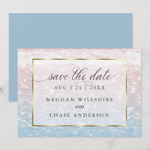 Sparkling Waters Pink Beach Wedding Invitation